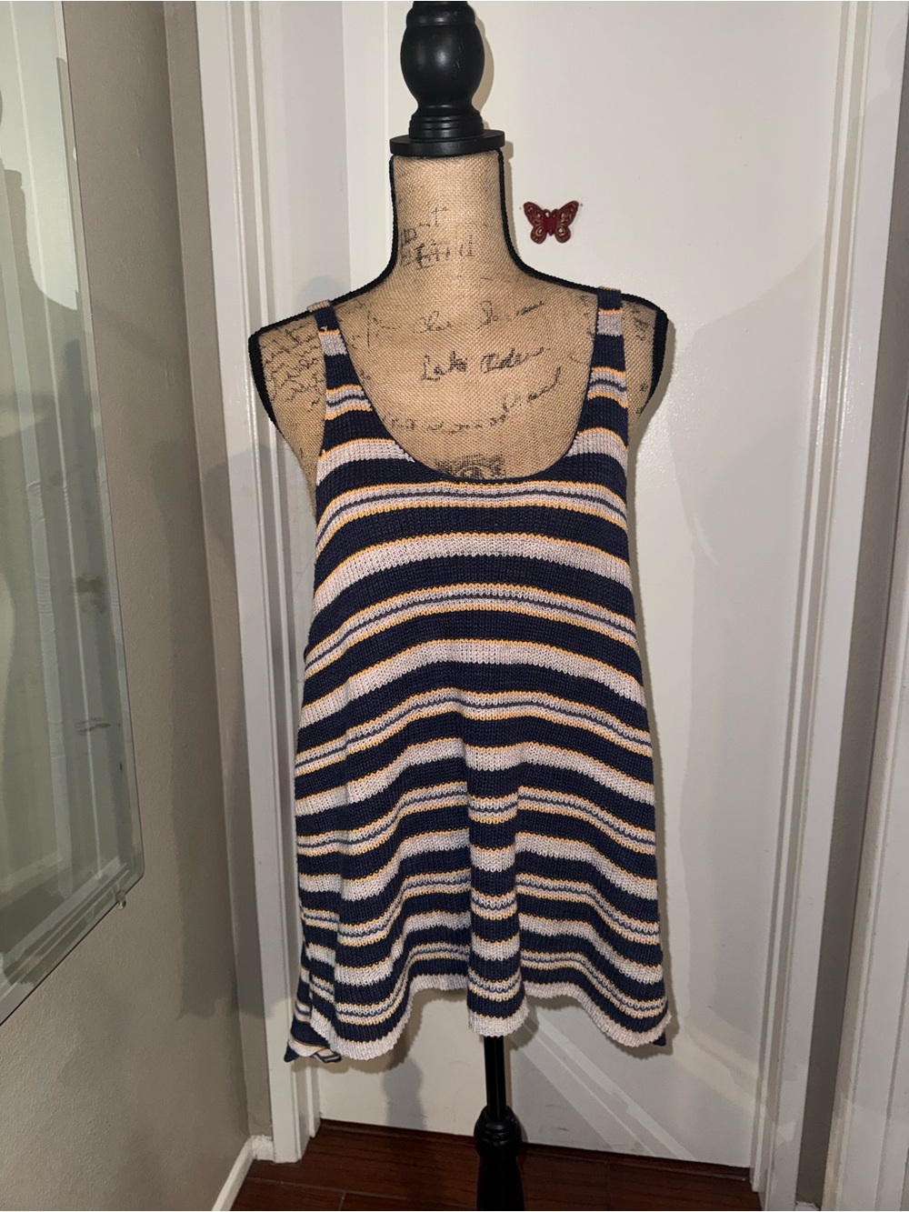 Free People Striped Knit Tank Top - Navy, White & Tan
